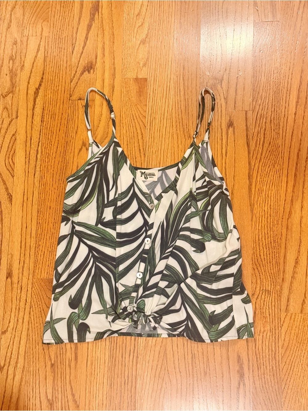Show Me Your MuMu White Cami with Green Leaf Print and Front Tie